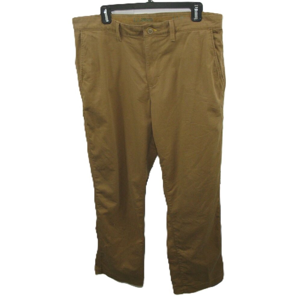 L.L. Bean Men's Standard Fit Chino Pants Flat Front Slacks Dark Tan 36x30